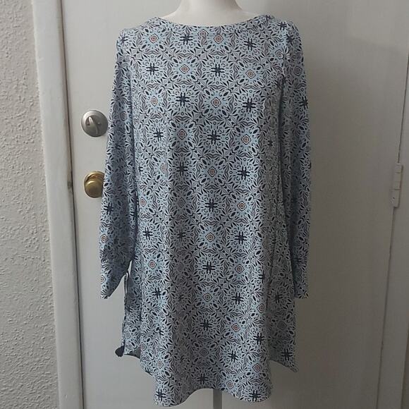 LOFT Ann Taylor Blue/Orange Long Sleeve Crewneck Shift Dress XS Boho Classic - Picture 1 of 10